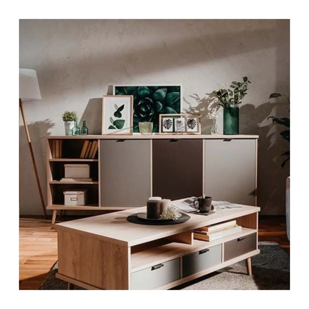 Madia a 3 Ante e Scaffali 210 cm Credenza Porta Tv Mobile da Salotto