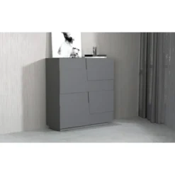 Madia Alta Antracite Opaco Credenza 4 Ante 3 Ripiani Legno Salvaspazio