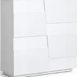 Madia Alta Bianco Laccato Credenza 4 Ante 3 Ripiani Legno Salvaspazio