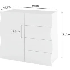 Madia Bianco Lucido con 1 Ante e 4 Cassetti Credenza in Legno da Ingresso