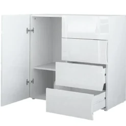 Madia Bianco Lucido con 1 Ante e 4 Cassetti Credenza in Legno da Ingresso