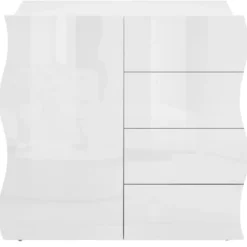 Madia Bianco Lucido con 1 Ante e 4 Cassetti Credenza in Legno da Ingresso