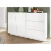 Madia 140 cm Credenza Laccato Bianco Mobile con 3 Cassetti e 2 Ante