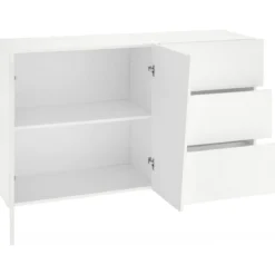 Madia 140 cm Credenza Laccato Bianco Mobile con 3 Cassetti e 2 Ante