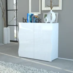 Madia con 2 Ante Bianco Lucido Credenza per Soggiorno Moderna Multifunzione