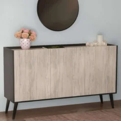 Madia da Soggiorno in Legno Credenza da Ingresso 3 Ante Antracite e Pino