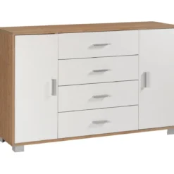 Madia Noce Bianco Mobile Credenza 2 Ante 4 Cassetti Contenitore Salotto