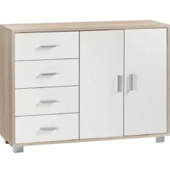 Madia Olmo Bianco Credenza Mobile 2 Ante 4 Cassetti Contenitore Salone