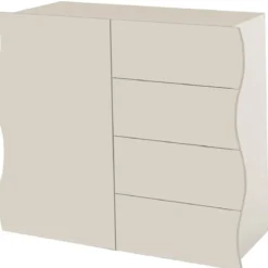Madia Salvaspazio 1 Anta 4 Cassetti Credenza Legno Beige Cachemire