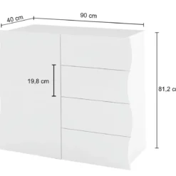 Madia Salvaspazio con 1 Anta 4 Cassetti Credenza Legno Antracite
