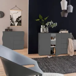 Madia Salvaspazio con 1 Anta 4 Cassetti Credenza Legno Antracite