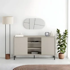 Madia Soggiorno Frontale Curvo 2 Ante 3 Ripiani Beige Salvaspazio