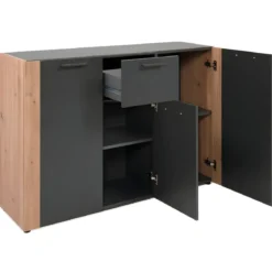 Madia Soggiorno Moderna 3 Ante 1 Cassetto Credenza Rovere Antracite