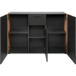 Madia Soggiorno Moderna 3 Ante 1 Cassetto Credenza Rovere Antracite