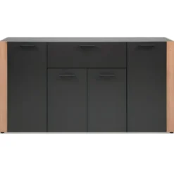 Madia Soggiorno Moderna 4 Ante 1 Cassetto Credenza Rovere Antracite