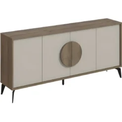 Madia Soggiorno Moderna 180 cm 4 Ante Beige Struttura Noce Piedini