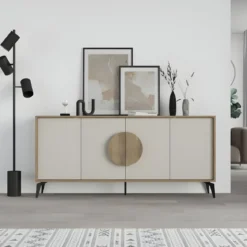 Madia Soggiorno Moderna 180 cm 4 Ante Beige Struttura Noce Piedini