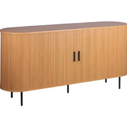 Madia Soggiorno Moderna 160 cm 2 Ante Scorrevoli Listellate Rovere MDF
