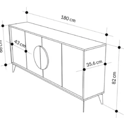 Madia Soggiorno Moderna 180 cm 4 Ante Bianco Nero Effetto Marmo Moderno
