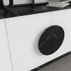Madia Soggiorno Moderna 180 cm 4 Ante Bianco Nero Effetto Marmo Moderno