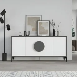 Madia Soggiorno Moderna 180 cm 4 Ante Bianco Antracite Moderno Piedini