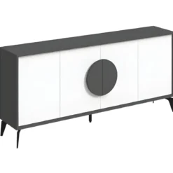 Madia Soggiorno Moderna 180 cm 4 Ante Bianco Antracite Moderno Piedini