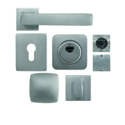 Maniglia Porta Blindata Kit Accessori Quadrato con Pomo Esterno Argento