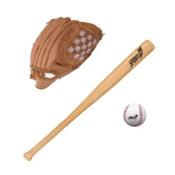 Mazza in Legno Guanto Palla da Baseball Guantone Ecopelle Pallina Softball