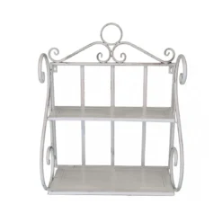 Mensola 2 Ripiani Verniciato Bianco in Metallo Antico 42x22x65 h