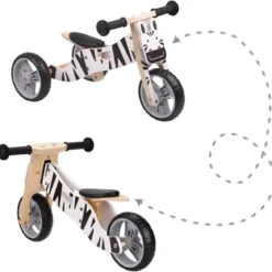 Minibike 2 in 1 Zebra in Legno per Bambini 18–36 Mesi Bici Equilibrio