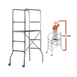 Mini Ponteggio Trabattello Acciaio con Ruote Scala Bricolage Altezza Lavoro 3.2m