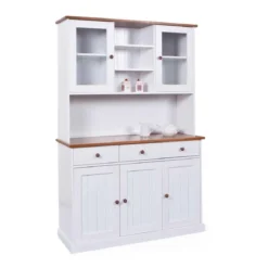Mobile a 3 Ante 3 Cassetti Bianca Credenza Alta con Vetrina da Soggiorno Cucina