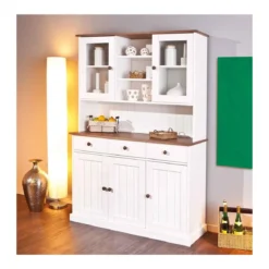 Mobile a 3 Ante 3 Cassetti Bianca Credenza Alta con Vetrina da Soggiorno Cucina