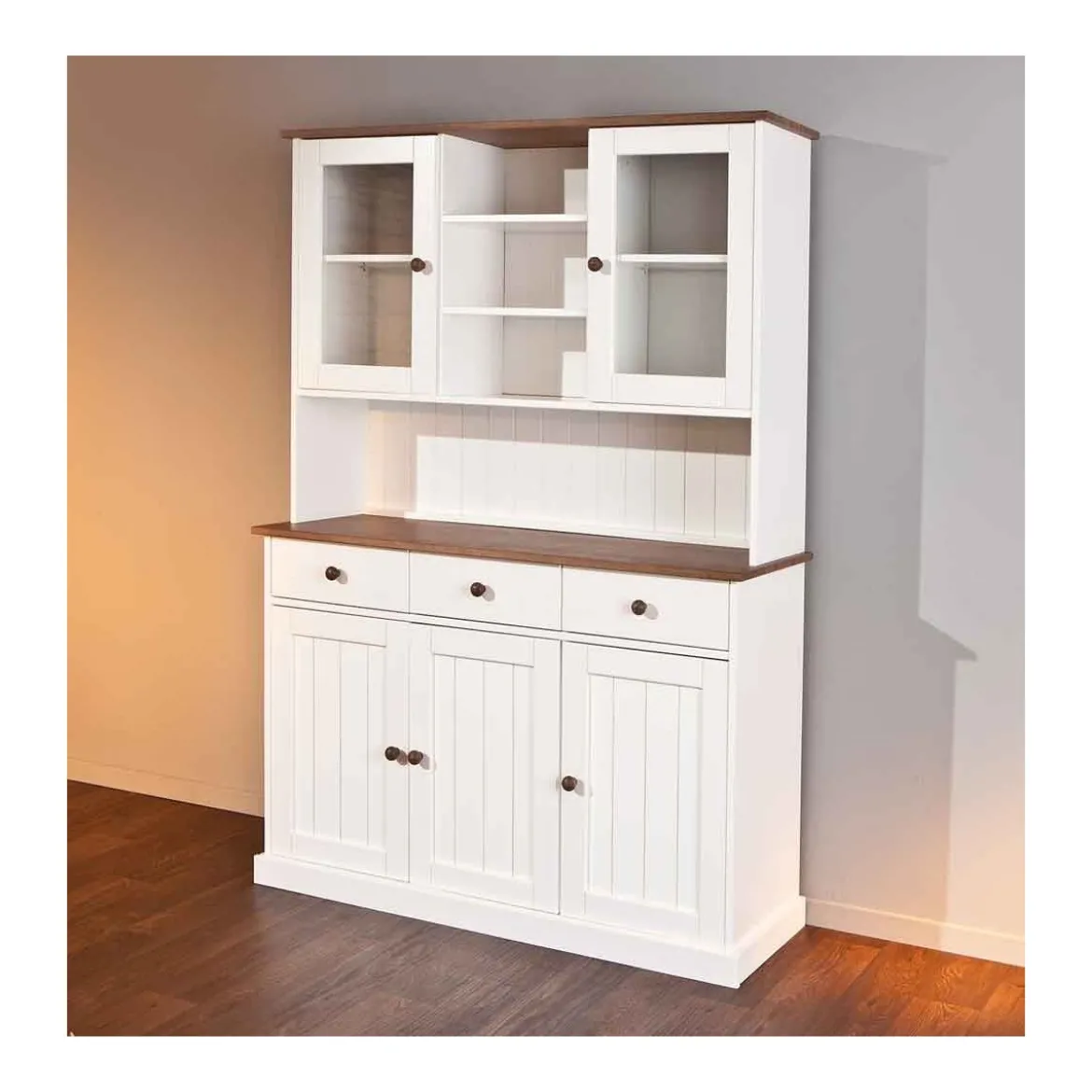 Mobile a 3 Ante 3 Cassetti Bianca Credenza Alta con Vetrina da Soggiorno Cucina