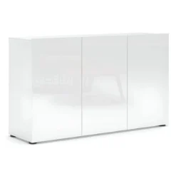 Mobile a 3 Ante con Ripiani Credenza 135x38x80 cm Bianco Lucido