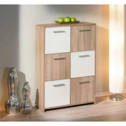 Mobile a 6 Ante Credenza Buffet Moderna Bianco Rovere da Soggiorno