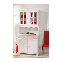 Mobile Alto 2 Ante Cassetti Bianco Credenza Vetrina da Soggiorno Cucina Rustico