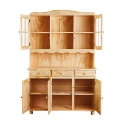 Mobile Alto Credenza Vetrina 3 Ante 3 Cassetti Legno da Soggiorno Cucina Rustico