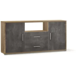 Mobile 2 Ante con 2 Cassetti Noce Nero Credenza Contenitore in Legno Tv