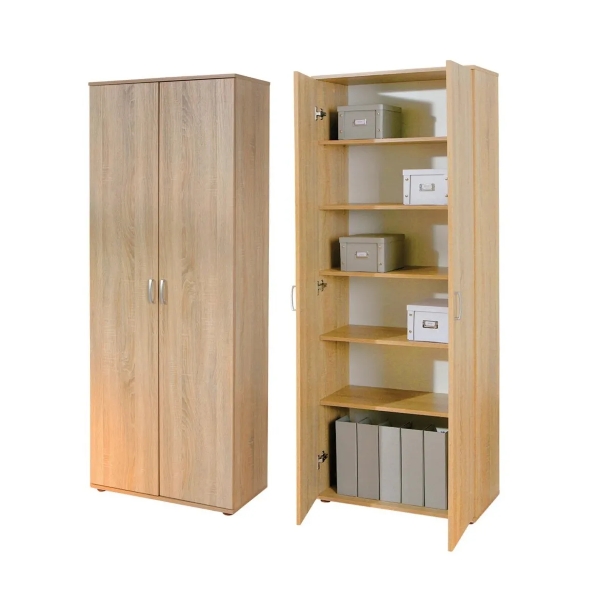 Mobile 2 Ante Rovere con Ripiani Scarpiera Armadio Ufficio Multiuso Camera Letto