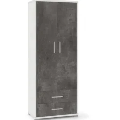 Mobile Armadio Alto 180 cm 2 Ante con Cassetti Bianco Nero in Legno