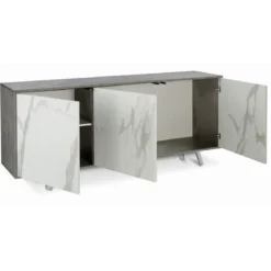 Mobile Armadio 3 Ante Grigio Cemento Marmo Contenitore Soggiorno Credenza
