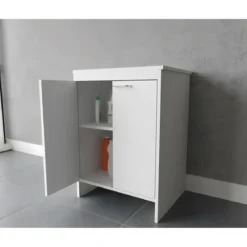 Mobile Bagno 60x50x85 cm PVC 2 Ante Bianco Lavanderia