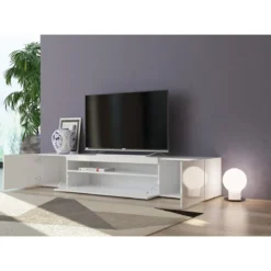 Mobile 200 Basso Bianco Moderno Porta TV Soggiorno con 2 Ante Ribalta