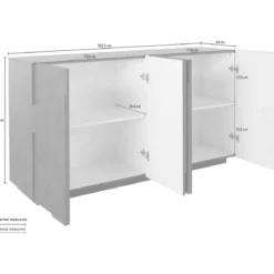 Mobile Basso 160 cm Credenza Bianco Laccato Madia in Legno con 4 Ante