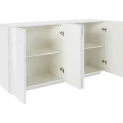 Mobile Basso 160 cm Credenza Bianco Laccato Madia in Legno con 4 Ante