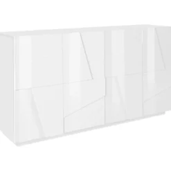 Mobile Basso 160 cm Credenza Bianco Laccato Madia in Legno con 4 Ante