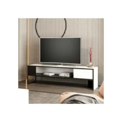 Mobile Basso Porta Tv Bianco e Nero Design Moderno 150x35x42 cm