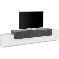 Mobile Bianco Grigio Basso con Ante a Ribalta 240 cm Porta TV Credenza