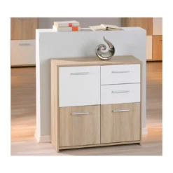 Mobile Bianco Rovere 3 Ante 2 Cassetti Credenza Buffet Moderna Dispensa Salotto